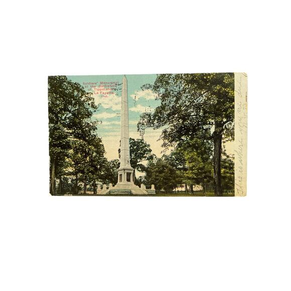 Atq 1911 Ephemera Lithograph Postcard Soldier’s Monument Battle Of Tippecanoe IN - Picture 2 of 7